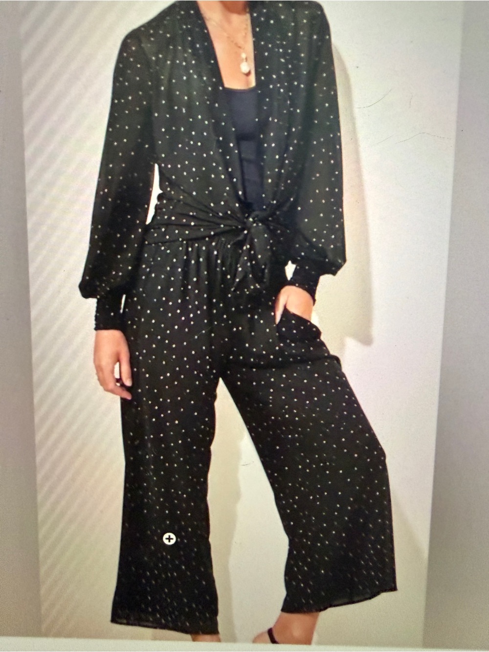 Cabi Impetuous Pink Dot Mesh Crop Pant